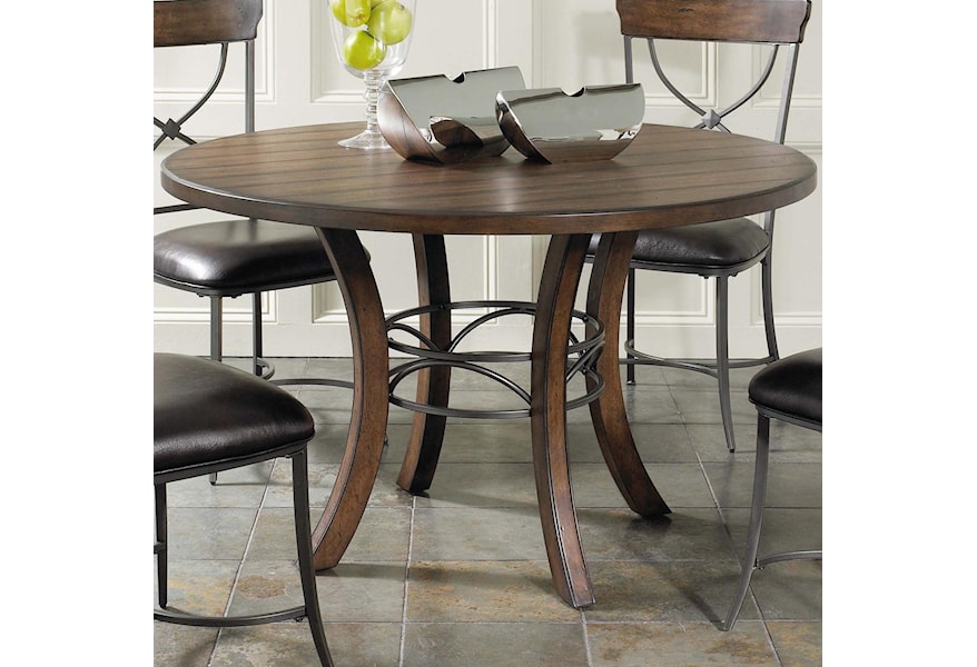 Hillsdale Cameron Round Wood Dining Table With Metal Acent Base Lindy S Furniture Company Kitchen Tables