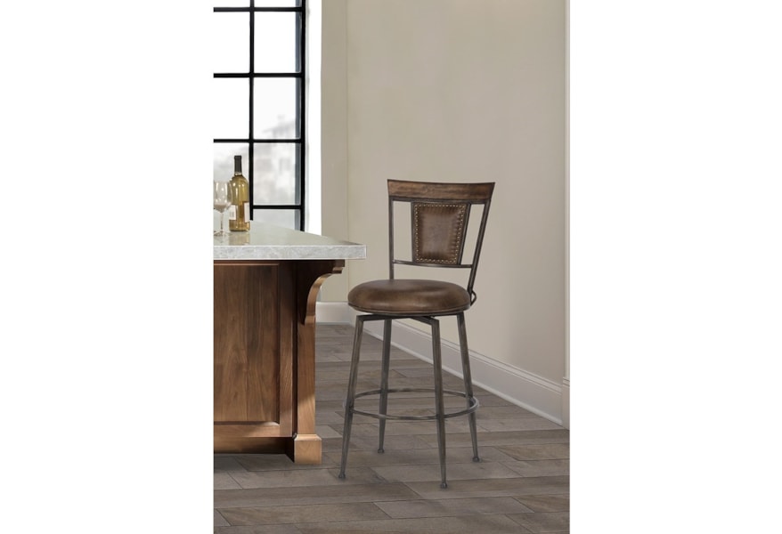 Hillsdale Danforth Rustic Commercial Grade Swivel Bar Stool Prime Brothers Furniture Bar Stools