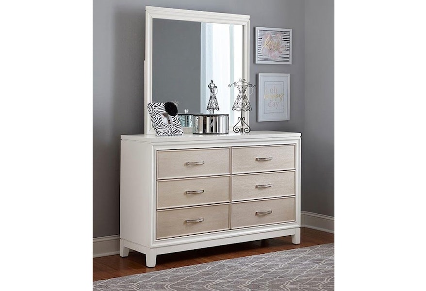 Hillsdale Evelyn 6 Drawer Dresser Mirror Combo With Crystal