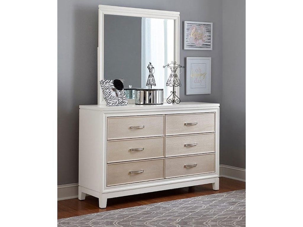 Hilale Evelyn 6 Drawer Dresser Mirror Combo With Crystal Evelyn 6 Drawer Dresser Mirror Combo