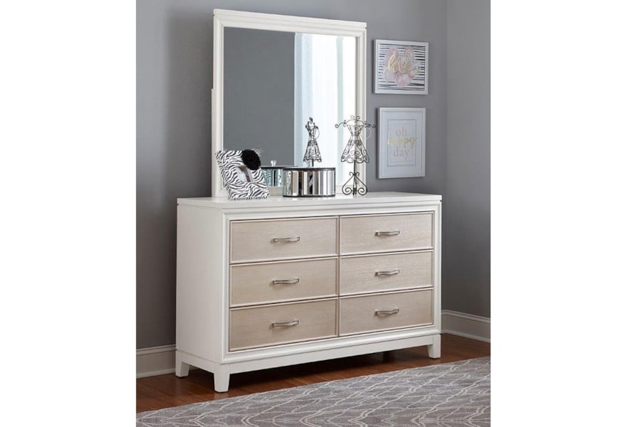 Hillsdale Evelyn 6 Drawer Dresser Mirror Combo With Crystal