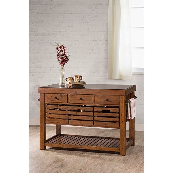 Hillsdale Tuscan Retreat 5225 1019w Rustic Kitchen Island With Casters And Adj Shelf Gill Brothers Furniture Kitchen Islands
