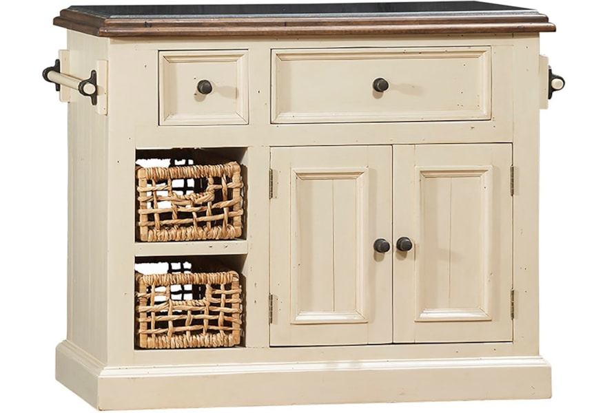 Hillsdale Tuscan Retreat White Small Granite Top Kitchen Island With Two Baskets Stoney Creek Furniture Kitchen Islands