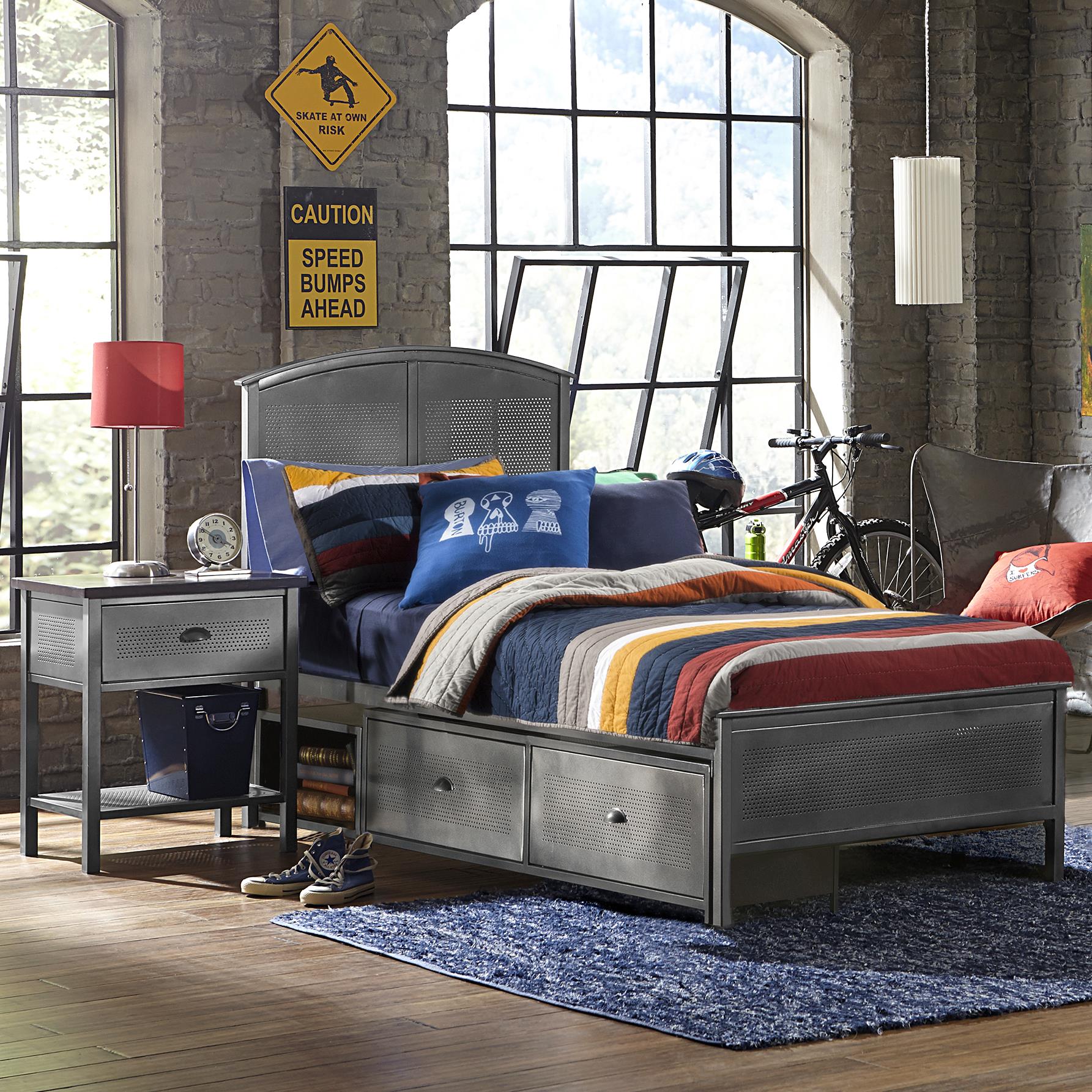 twin bed with rails and storage