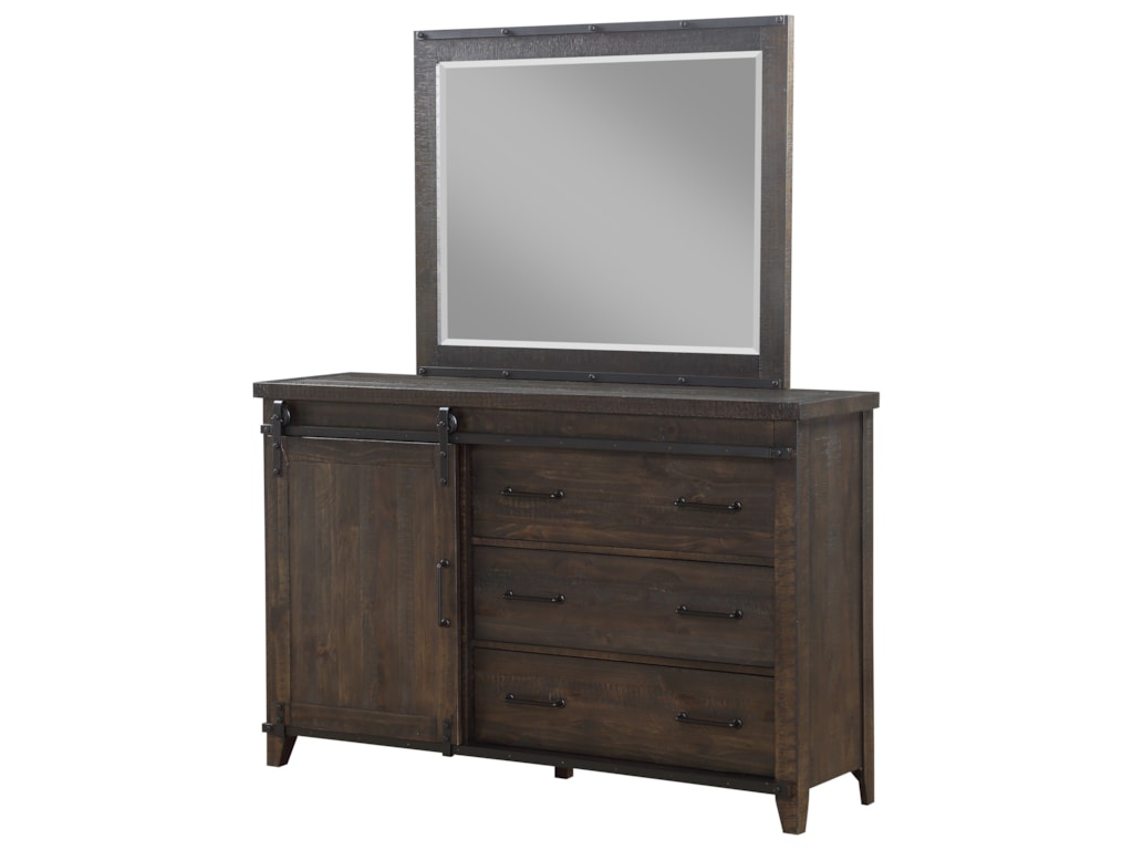 Holland House Montana Dresser With Barn Door Hardware Mirror