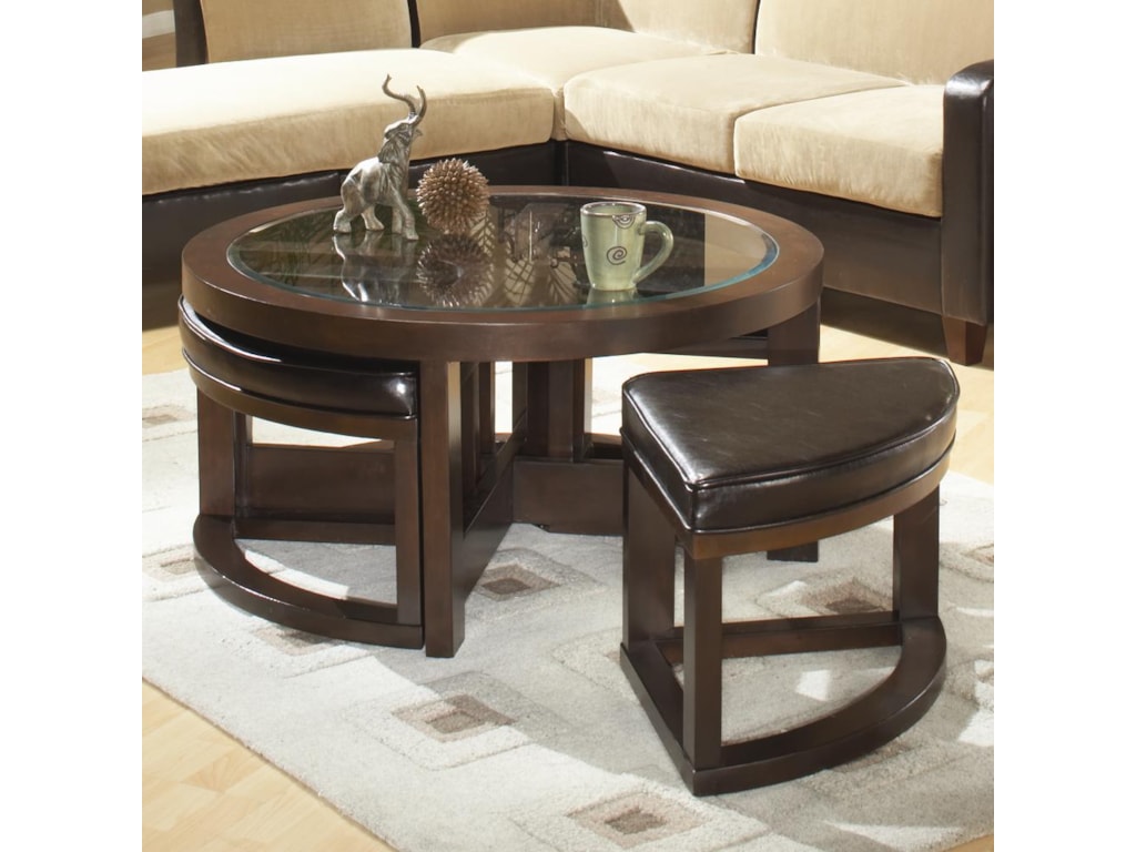 Homelegance 3219Round Cocktail Table with 4 Ottomans