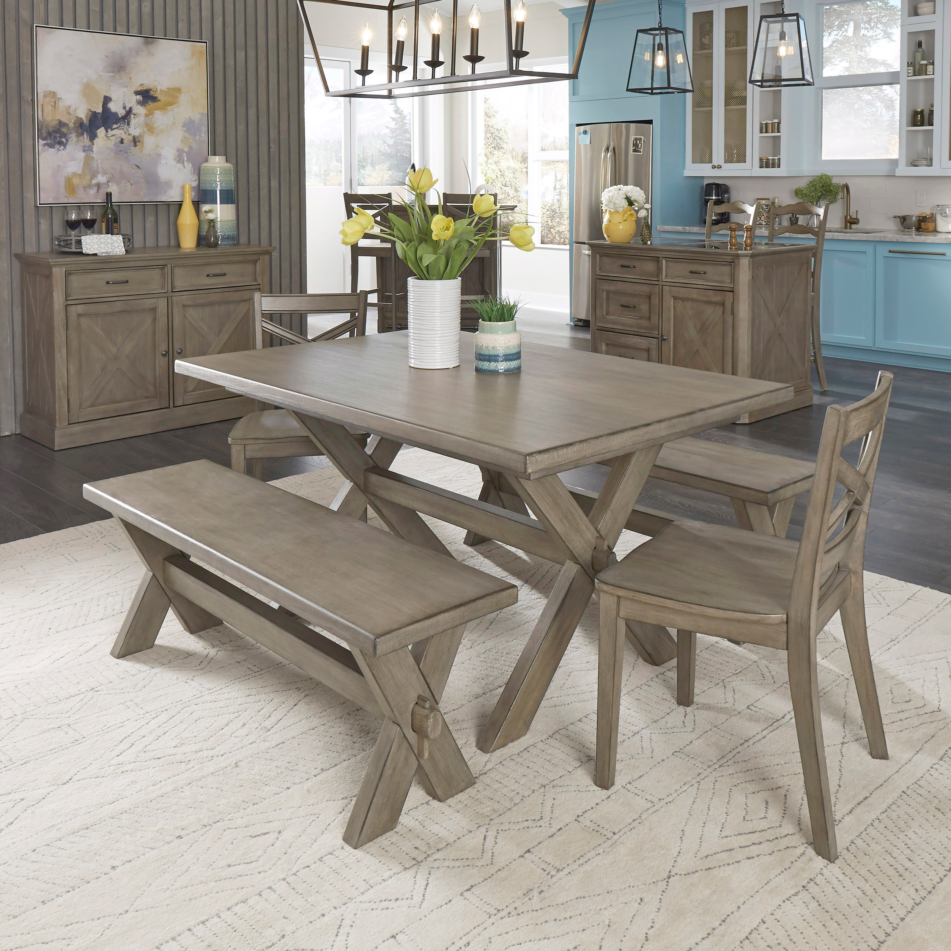 Homestyles Mountain Lodge Farmhouse Dining Table With Trestle