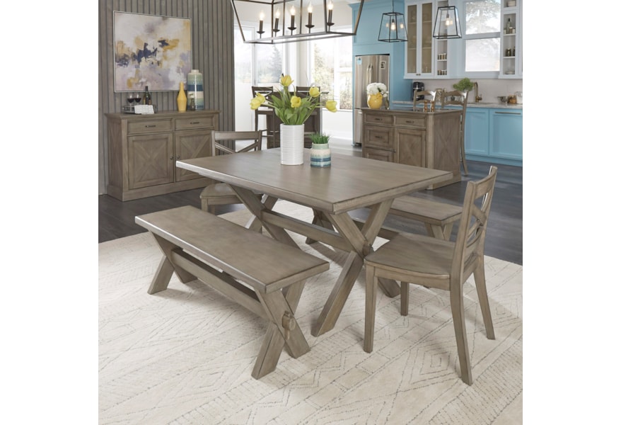 Homestyles Mountain Lodge Farmhouse Dining Table With Trestle