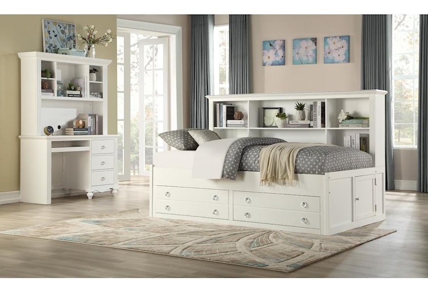 Homelegance Furniture 2058wh 2058whprt 1 2 Twin Daybed With Bookcase And Footboard Storage Del Sol Furniture Daybeds