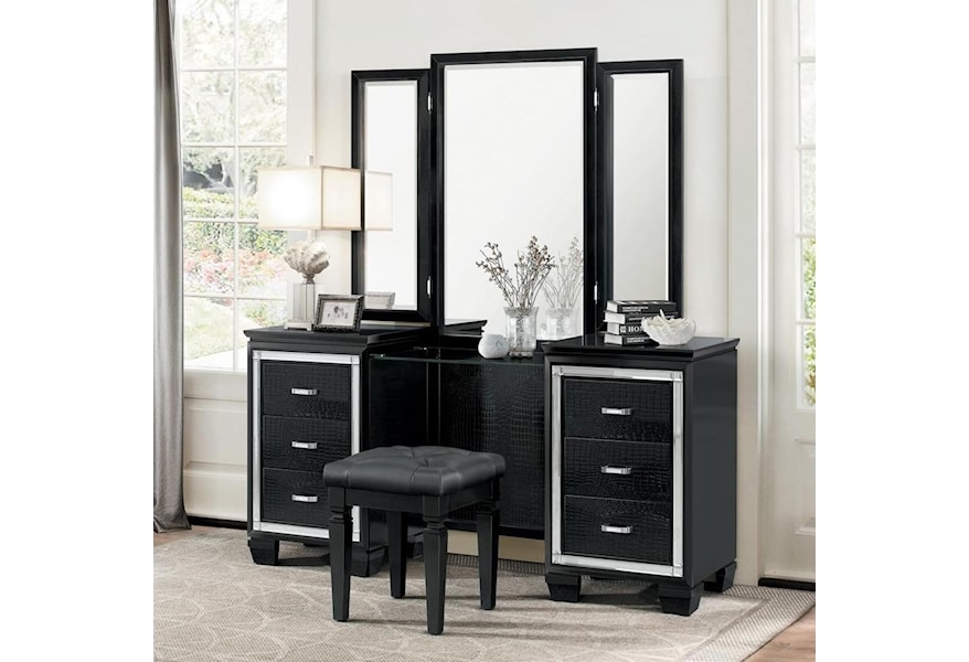 Homelegance Allura Glam Vanity Dresser With Mirror Accents Value