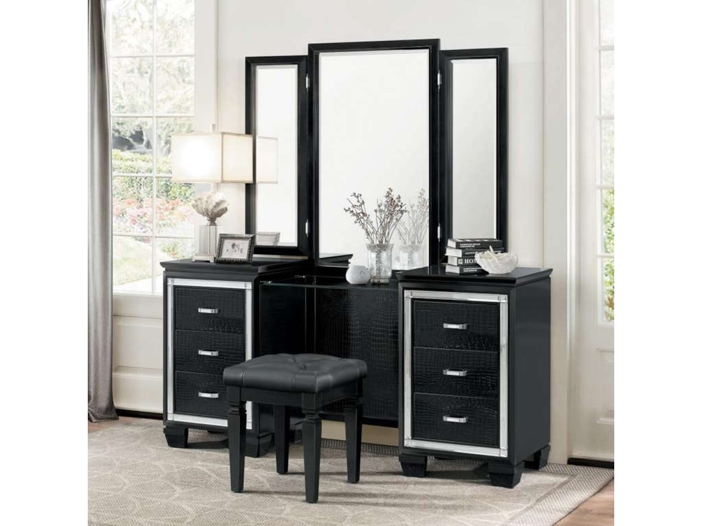 Homelegance Allura Glam Vanity Dresser With Mirror Accents Value