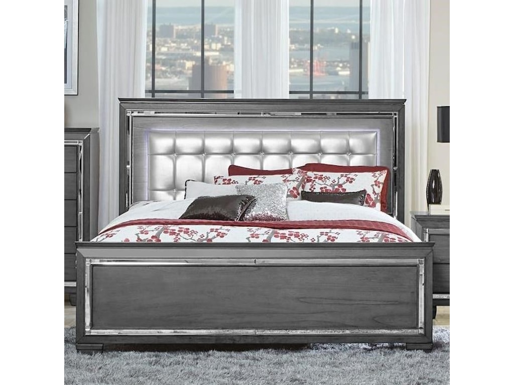 Homelegance Allura Glam Queen Panel Bed With Upholstered Led Light Homelegance Alluraqueen Panel Bed