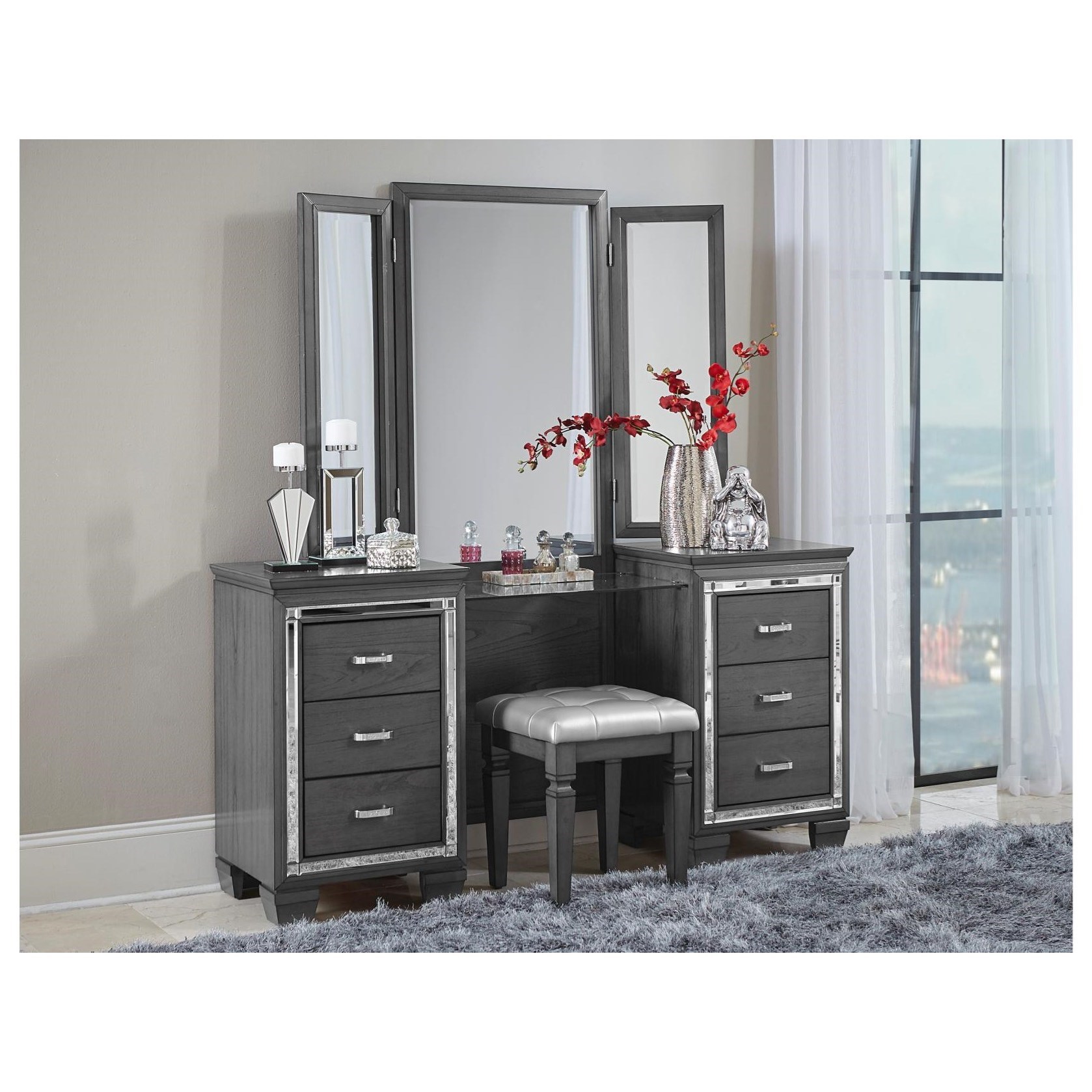 Homelegance Allura Glam Vanity Dresser With Mirror Accents Value