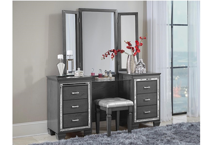 Homelegance Allura Glam Vanity Dresser With Mirror Accents Value