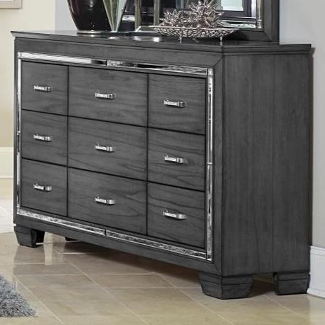 Homelegance Allura 1916gy 5 Glam Nine Drawer Dresser With Beveled Mirror Accent Furniture Fair North Carolina Dressers