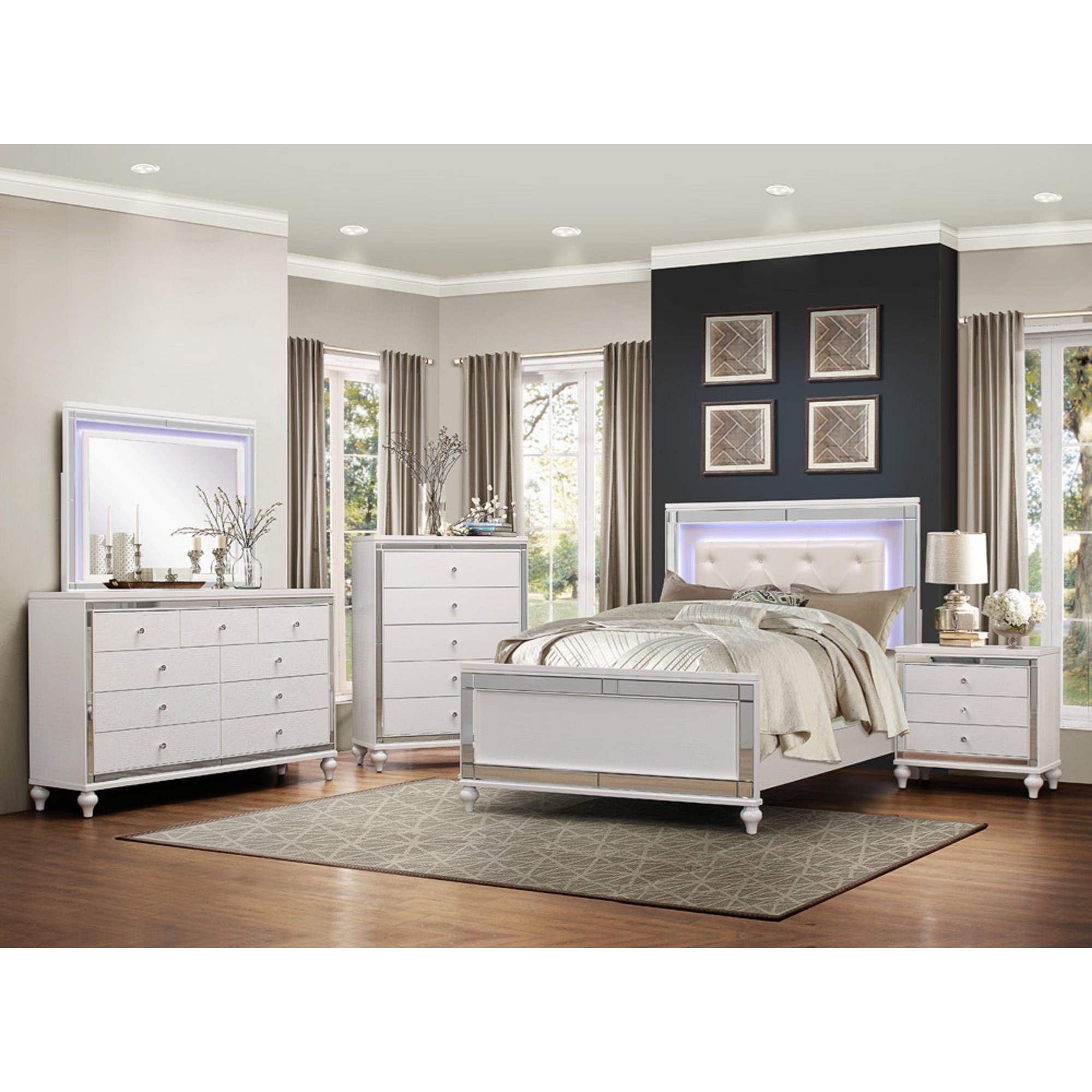 Homelegance Alonza Glam King Led Lit Bedroom Group Simply