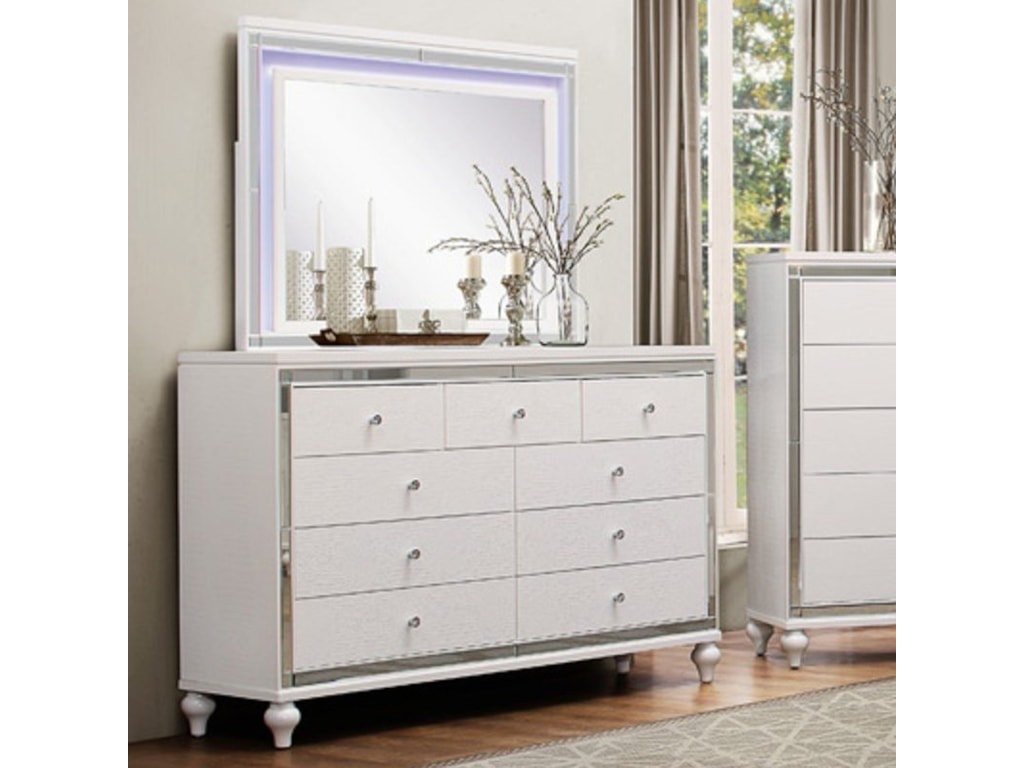 Homelegance Alonza Glam Dresser And Led Lit Mirror Combo With