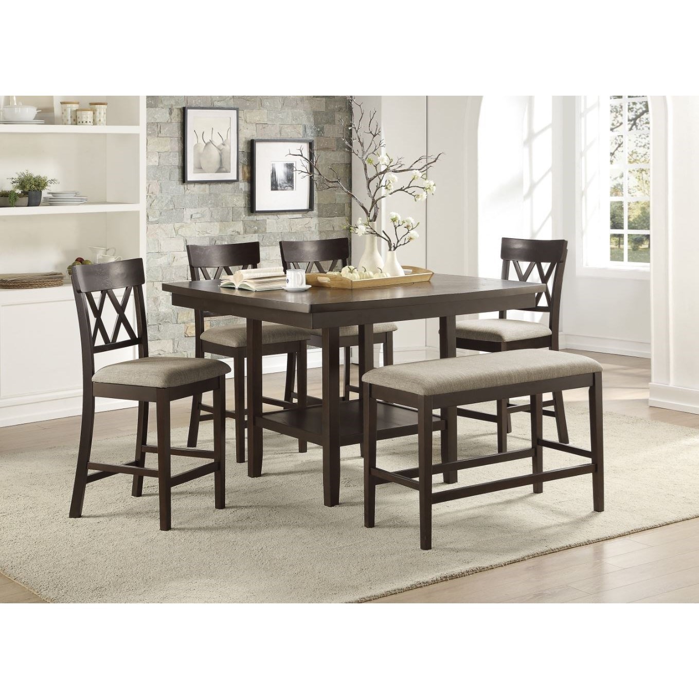 Homelegance Balin 6 Piece Counter Height Table And Chair Set With
