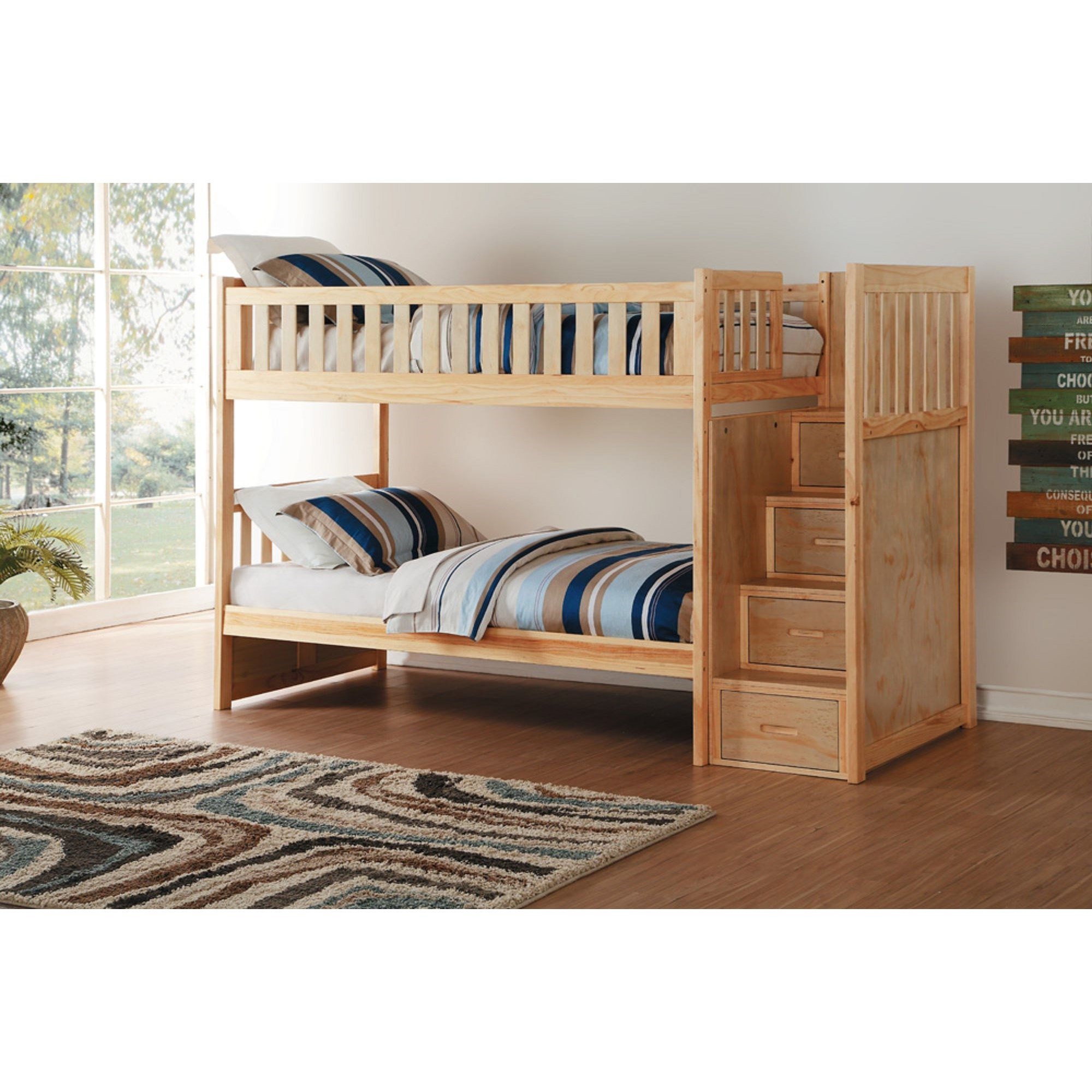 Homelegance Bartly Twin Over Twin Bunk Bed With Stair Storage Lindy S Furniture Company Bunk Beds