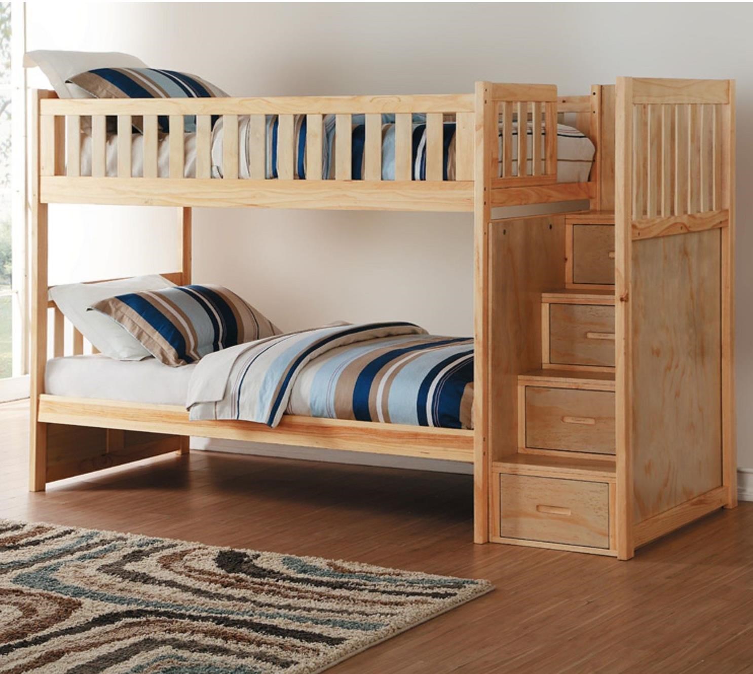 Homelegance Bartly Twin Over Twin Bunk Bed With Stair Storage A1 Furniture Mattress Bunk Beds