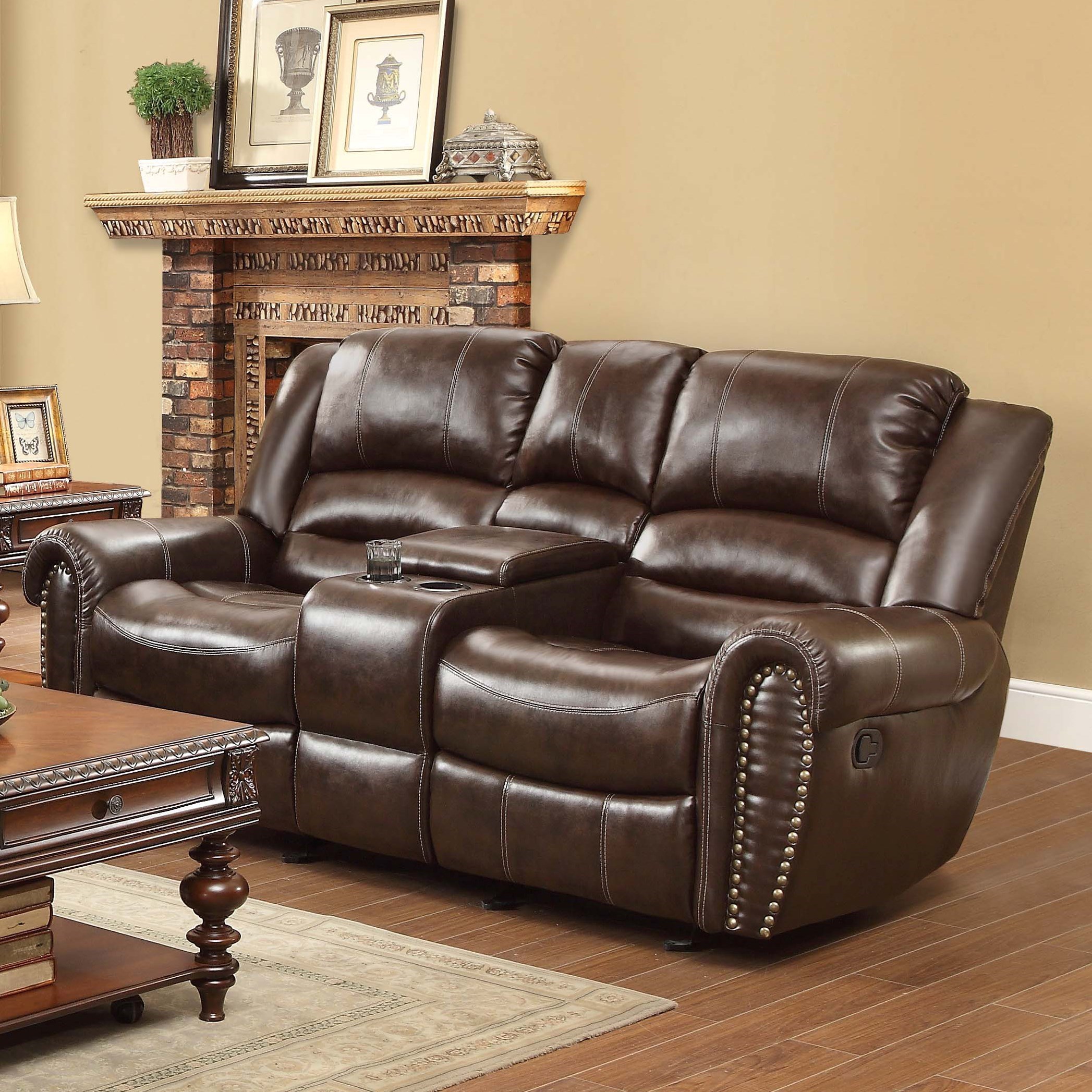 Homelegance Center Hill Traditional Reclining Loveseat With Console And Nailhead Trim Lindy S Furniture Company Reclining Love Seats