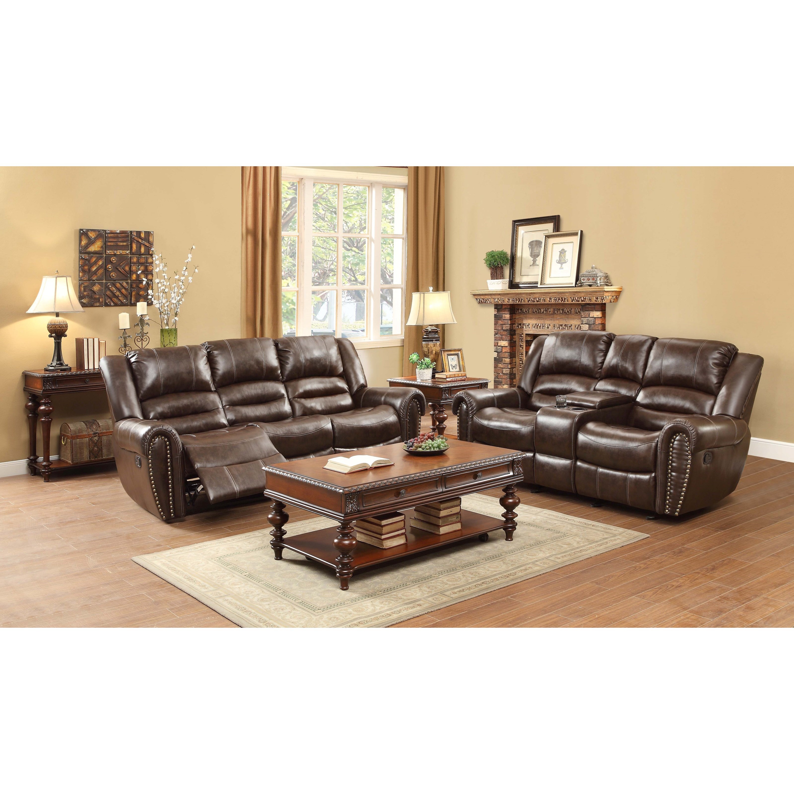 Homelegance Center Hill Traditional Reclining Loveseat With Console And Nailhead Trim Lindy S Furniture Company Reclining Love Seats