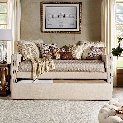 Homelegance Daybeds Traditional Beige Linen Upholstered Daybed With Homelegance Daybeds Traditional Beige Linen Upholstered Daybed With Trundle