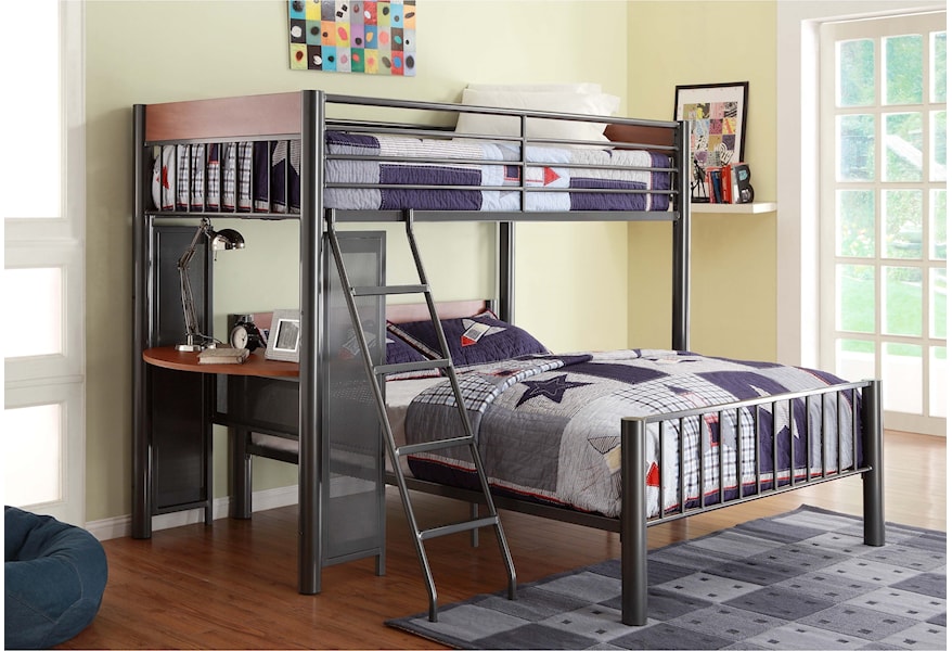 Homelegance Division Contemporary Twin Over Full Loft Bed W Desk