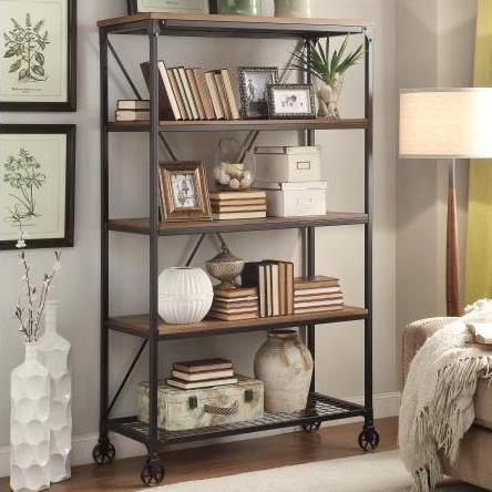 Homelegance Millwood Industrial Rustic Bookcase With Casters A1 Furniture Mattress Open Bookcases Retroworks' collection of handmade, industrial bookcases made of steel and wood, mounted on casters and rivet bolts and custom brackets. homelegance millwood industrial rustic