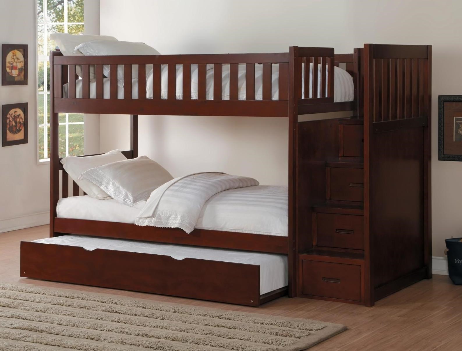 Homelegance Rowe Twin Over Twin Trundle Bunk Bed With Step Storage
