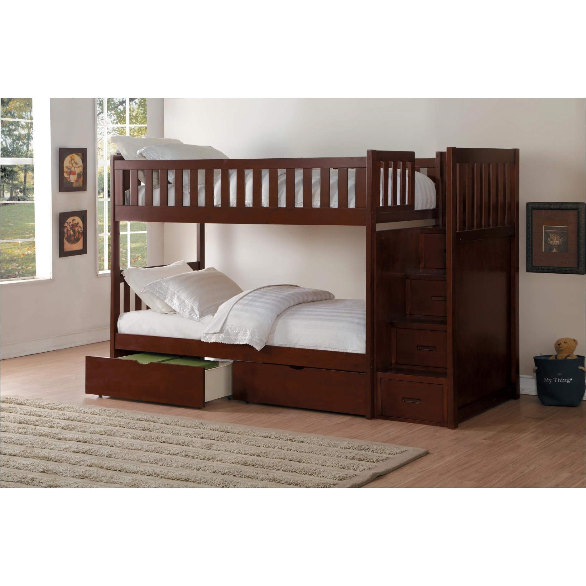 twin over twin bunk beds with storage