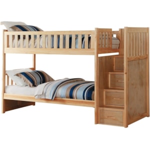 Home Style Natural Casual Twin Over Twin Bunk Bed With Reversible Step Storage Walker S Furniture Bunk Beds