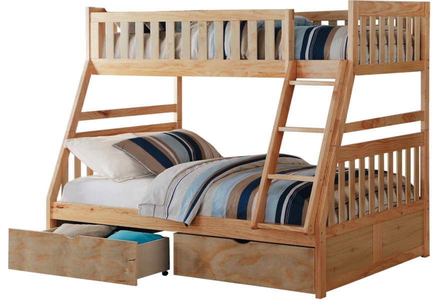 Natural Casual Twin Over Full Bunk Bed With Storage Drawers Walker S Furniture Bunk Beds