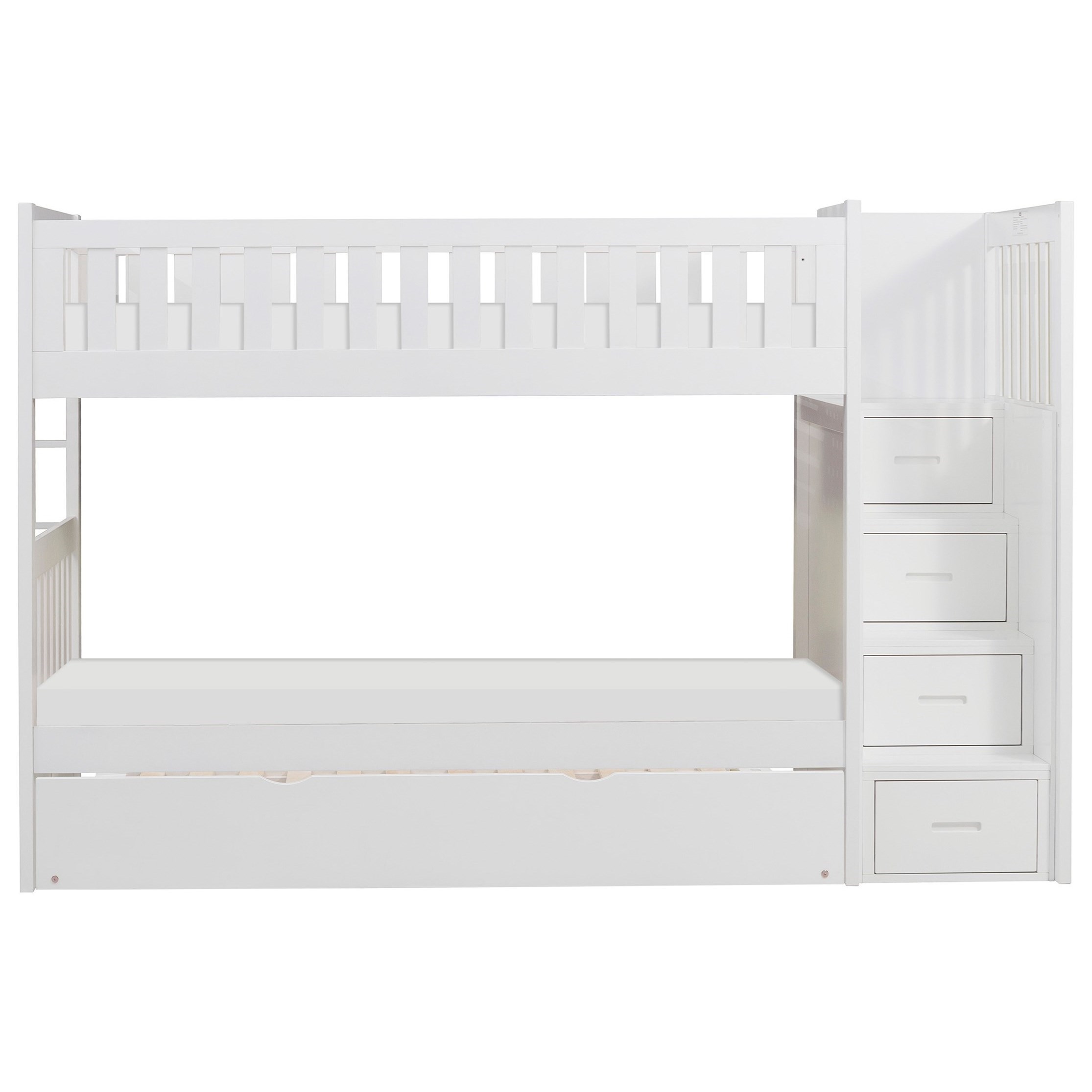 white twin over twin bunk bed with trundle