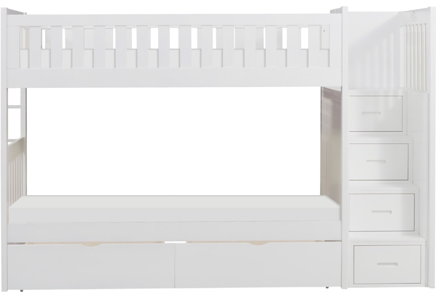Homelegance Galen Casual Twin Over Twin Bunk Bed With Reversible Step Storage And Underbed Storage A1 Furniture Mattress Bunk Beds