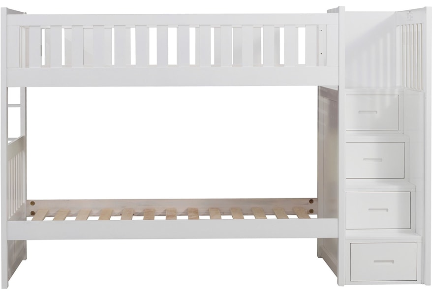 Home Style White Casual Twin Over Twin Bunk Bed With Reversible 
