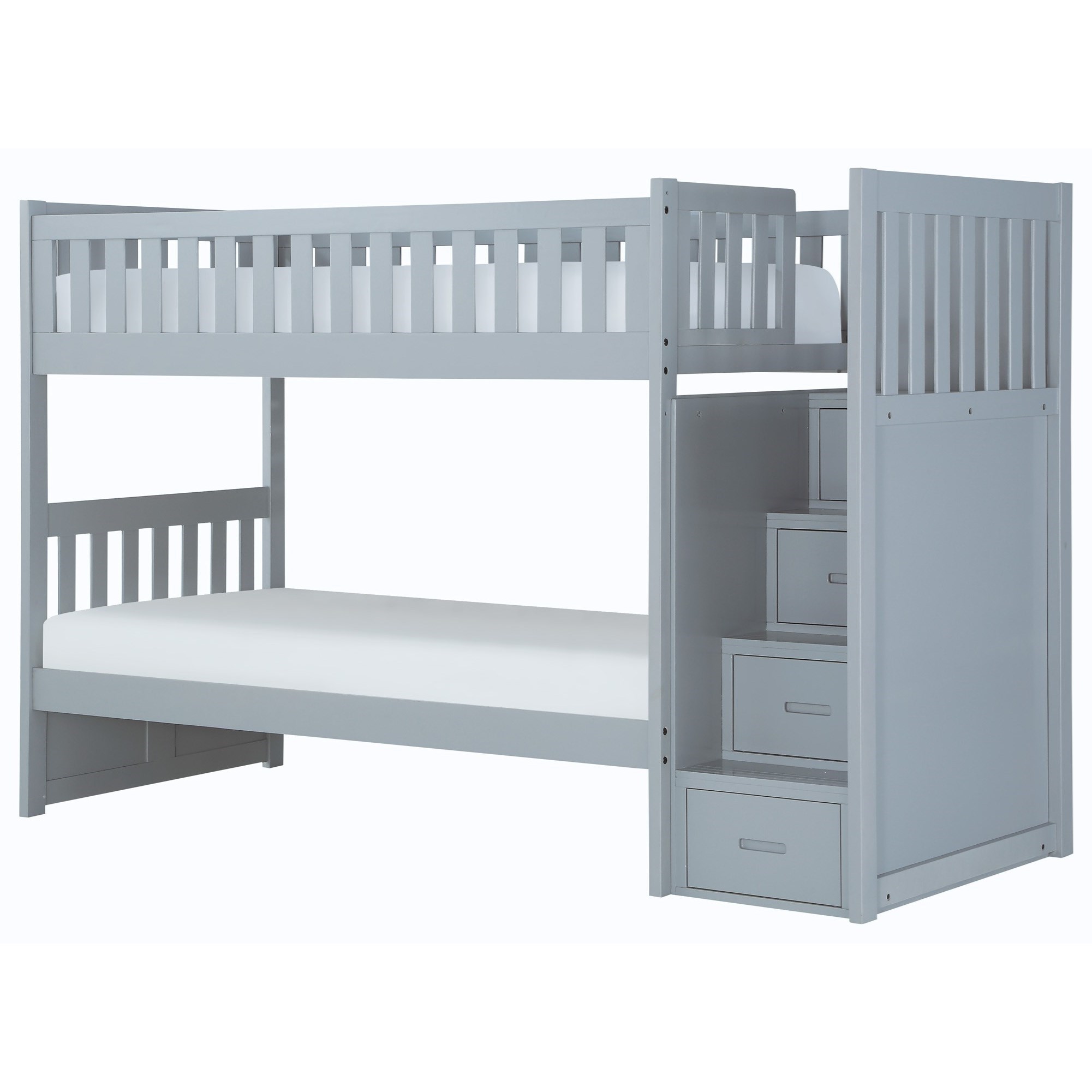 Gray Casual Twin Over Twin Bunk Bed With Reversible Step Storage