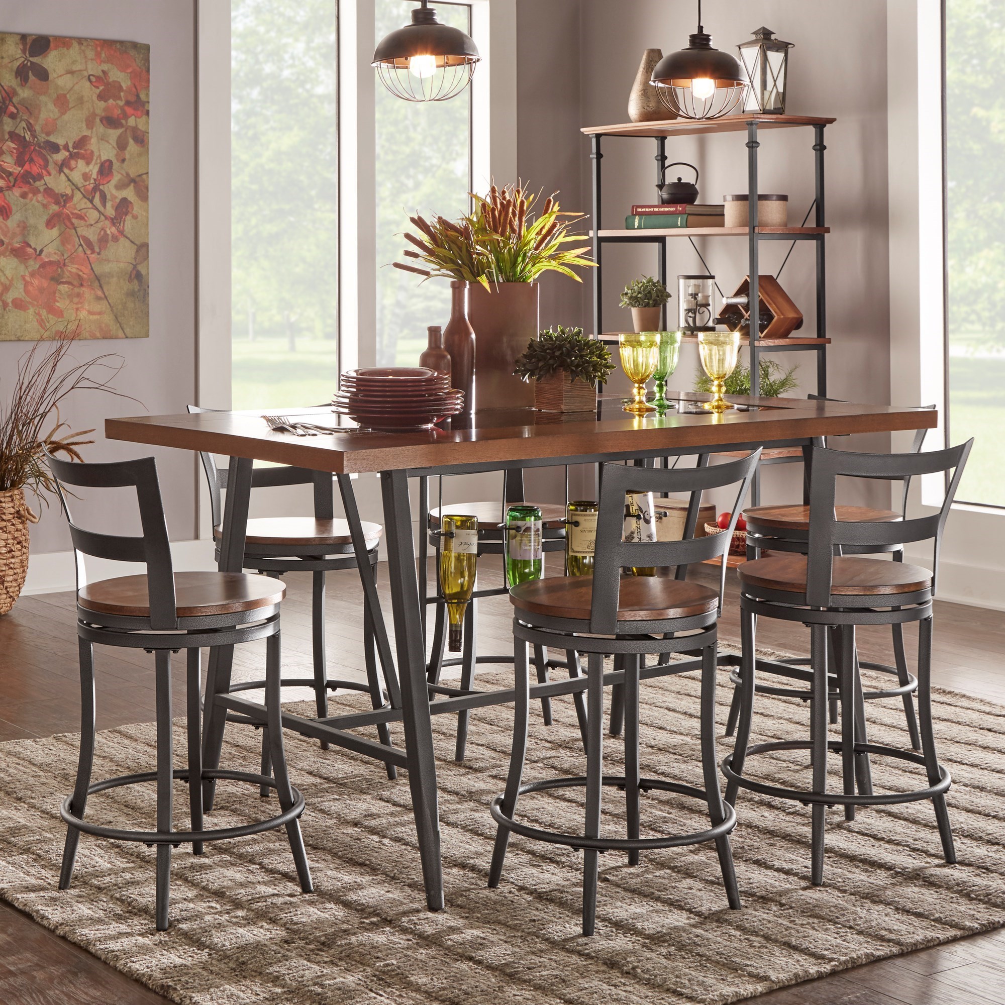 Homelegance Furniture Selbyville Contemporary Counter Height Table And Chair Set With Built In Wine Storage And Glass Insert Del Sol Furniture Pub Table And Stool Sets