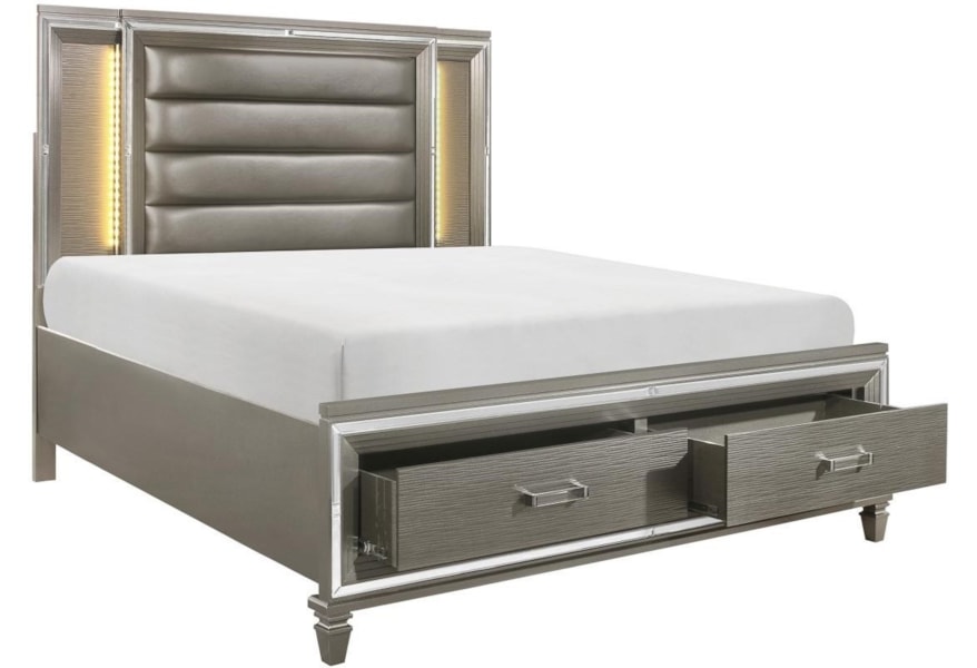 Homelegance Tamsin Glam King Upholstered Bed With Led Lighting And Storage A1 Furniture Mattress Upholstered Beds