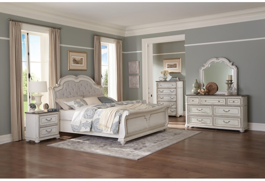 Homelegance Willowick Antique White Queen Sleigh Upholstered Bed Queen Sleigh Upholstered Bed