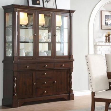 Homelegance Yates Buffet Hutch With Mirror Back And Glass Doors