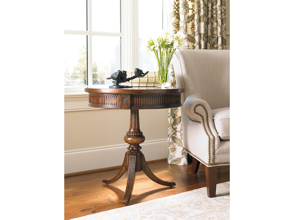 Hooker Furniture Living Room Accents Round Accent Table With Ornate Pedestal And Spider Base Wayside Furniture End Tables