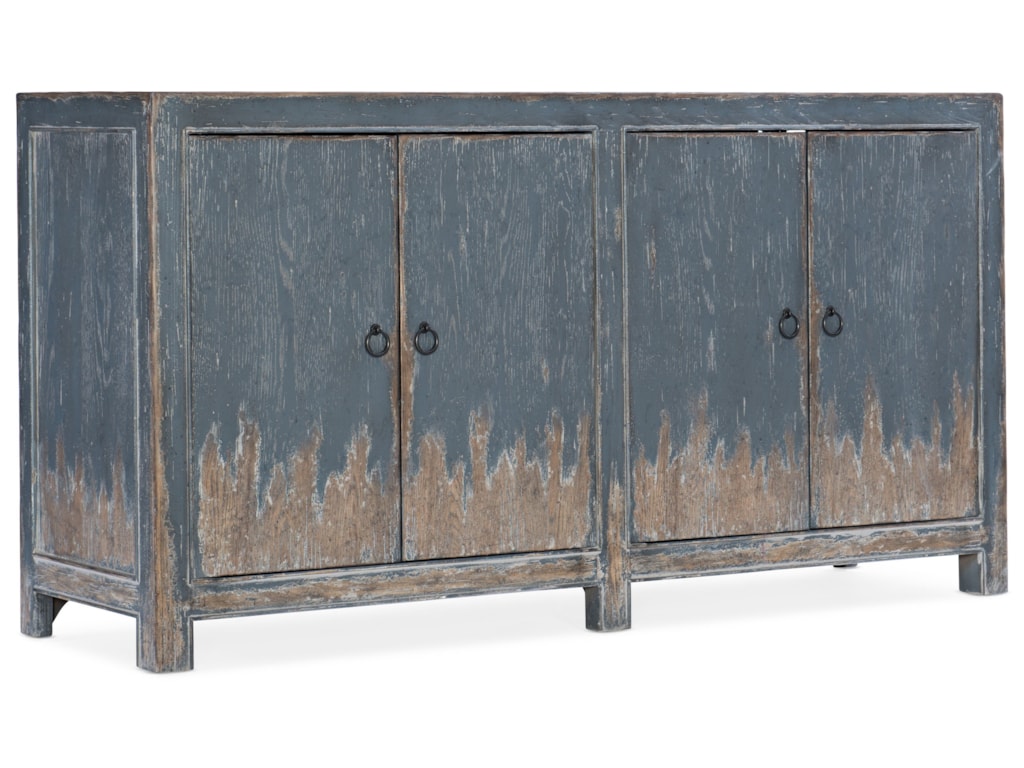 Hooker Furniture Boheme Rustic Four Door Media Console With Distressed Finish Wayside Furniture Tv Stands
