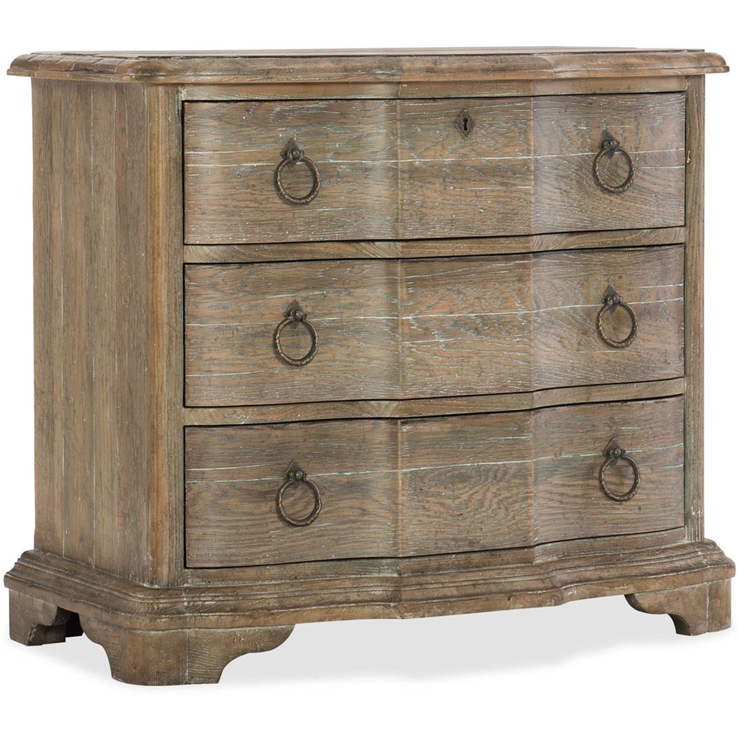 Three Drawer Nightstand with Metal Ring Pulls