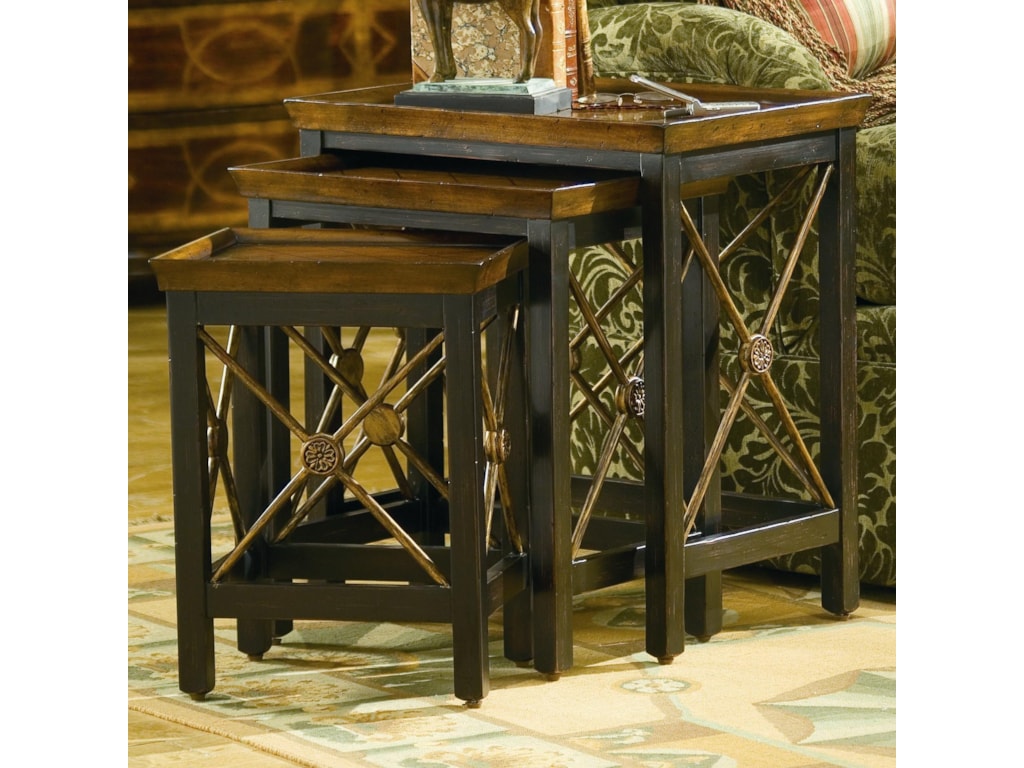 Hooker Furniture Seven Seas 3 Piece Nesting Table With Medallion Motif Wayside Furniture End Tables