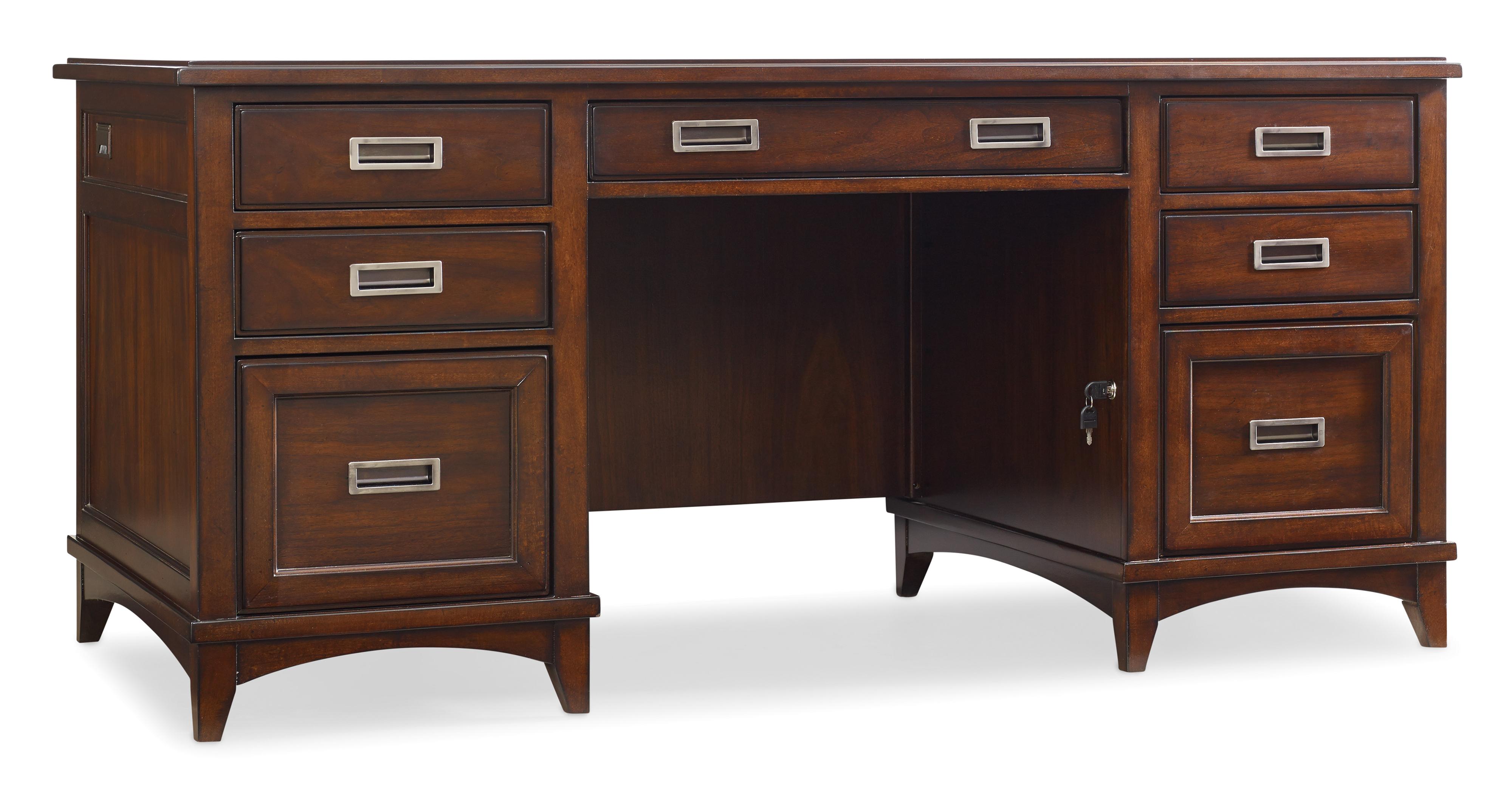 Hooker Furniture Latitude Walnut New Vintage Executive Desk With Filing Drawers Howell Furniture Double Pedestal Desks