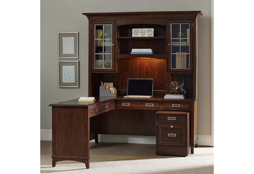 Hooker Furniture Latitude Walnut L Shaped Desk And Hutch Set With