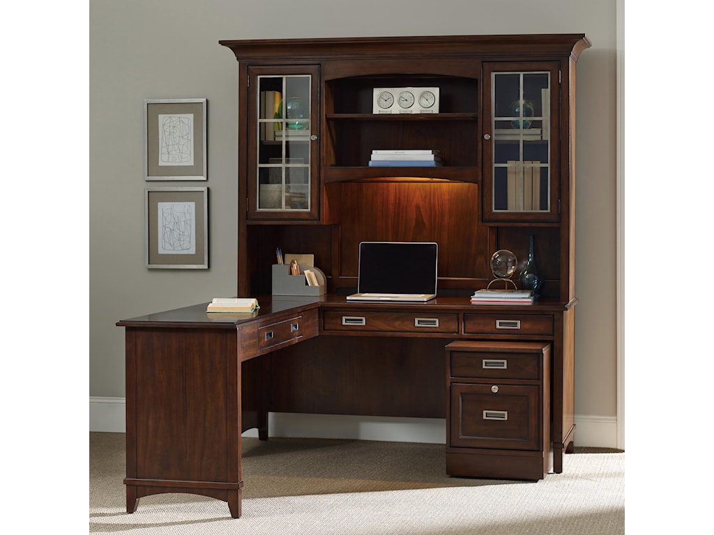 Hooker Furniture Latitude Walnut L Shaped Desk And Hutch Set With