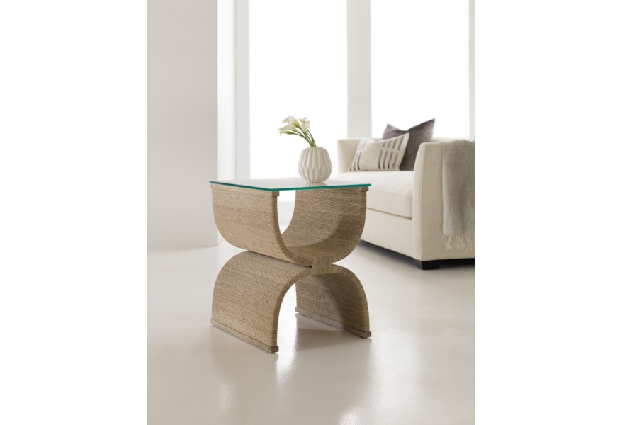 Hooker Furniture Melange 638 50513 80 Lenny Woven End Table With Glass Top O Dunk O Bright Furniture End Tables