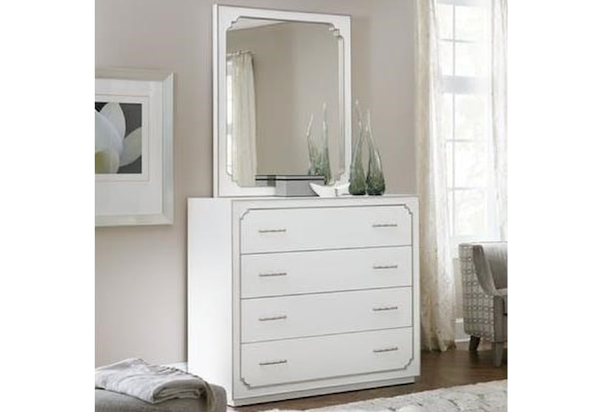 Modern Romance Transitional Four Drawer Bureau And Mirror Set With
